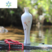 三维工匠景德镇陶瓷花瓶创意摆件手绘荷花白瓷瓶观音玉净瓶简约水培插花器 美人瓶
