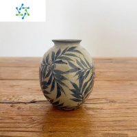 三维工匠复古粗陶小花瓶迷你摆件创意景德镇手工手绘陶瓷花瓶插花水培中式 细叶 小花瓶