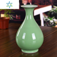 三维工匠景德镇陶瓷器影青仿古花瓶摆件中式家居客厅插花博古架酒柜装饰品 豆青釉玉壶春瓶送旋转底座