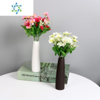 三维工匠简约陶瓷小花瓶干花花插水培植物容器办公室桌面装饰品小清新摆件 光滑黑+磨砂白+两只假花