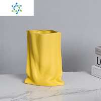 三维工匠莫兰迪花瓶干花摆件创意电镀银色陶瓷花瓶花艺样板间花器软装饰品 牛油黄布袋花瓶