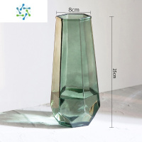 三维工匠北欧创意简约轻奢网红玻璃花瓶透明水养玫瑰鲜花客厅插花百合摆件 25六边古典绿款