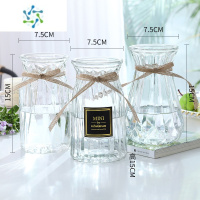 三维工匠[四件套]北欧玻璃花瓶透明水培植物富贵竹百合客厅花器插花摆件 M15(贴标+竖菱+南瓜)透明 大