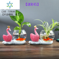 三维工匠绿萝水培器皿花瓶透明玻璃富贵竹插花盆水养花器创意客厅装饰摆件 天鹅王后国王[粉]一对 +[玻璃瓶] 中等