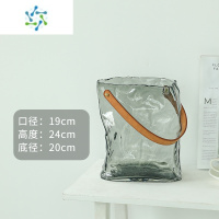 三维工匠北欧简约轻奢创意皮革提手花瓶玻璃水养插花玫瑰客厅餐桌装饰摆件 大号手提包