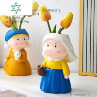 三维工匠花瓶卡通小众高级感可爱创意艺术家居装饰品摆件客厅插花仿真假花 奇怪的cp增加了