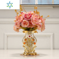 三维工匠陶瓷花瓶客厅插花欧式摆件创意家居装饰品干花仿真花房间桌面花瓶 花瓶+清红玫瑰