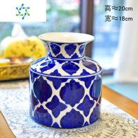 三维工匠新中式花瓶青花瓷客厅摆件插花电视柜陶瓷装饰复古玄关餐桌博古架 青花螺纹 矮款