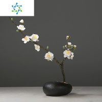 三维工匠中式创意陶瓷花瓶摆件客厅餐桌插花家居软装饰品禅意梅花套装简约 大号雅黑色+白色2杈梅花+鹅卵石