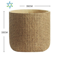 三维工匠北欧编织水泥花盆落地大竹编网红天堂鸟室内藤编柠檬树绿植盆栽花盆容器
