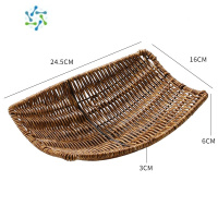 三维工匠东南亚复古茶台水果盘餐厅客厅茶几塑料 家用零食筐小吃篮仿藤编 深咖色椭圆大号