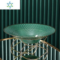 三维工匠水果盘精致高端2021新款客厅家用多层零食糖果盘套装轻奢茶几摆件 孔雀纹果盘-云杉绿[带铁艺金架底座]