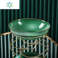 三维工匠水果盘精致高端2021新款客厅家用多层零食糖果盘套装轻奢茶几摆件 竖纹理果盘-云杉绿[带铁艺金架底座]