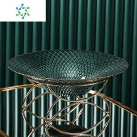 三维工匠水果盘精致高端2021新款客厅家用多层零食糖果盘套装轻奢茶几摆件 孔雀纹果盘-橄榄绿[带铁艺金架底座]