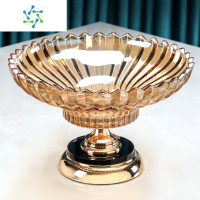 三维工匠水果盘家用客厅茶几水晶玻璃糖果盘简约ins风轻奢创意零食盘 条纹黑水晶高脚果盘