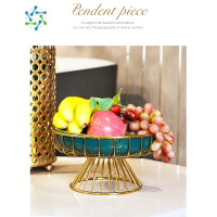 三维工匠轻奢墨绿陶瓷水果盘家用客厅茶几网红创意零食糖果盘个性高脚果盆 大号