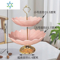 三维工匠欧式简约多层水果盘密胺仿瓷糖果盆家用客厅茶几点心收纳盘子 西瓜红双层(送底座)