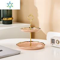 三维工匠水果盘客厅家用茶几蛋糕甜品架子多层茶点盘糖果盘子前台轻奢果盘 嫩萌粉双层盘(小号) 收藏加购送水果叉