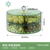 三维工匠透明可视干果盘轻奢家用客厅茶几瓜子坚果零食糖果盒可拆卸水果盘 苍翠透明绿[两层]隔板可拆卸
