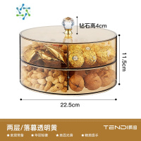 三维工匠透明可视干果盘轻奢家用客厅茶几瓜子坚果零食糖果盒可拆卸水果盘 落暮透明黄[两层]隔板可拆卸