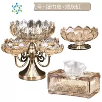 三维工匠欧式轻奢水晶玻璃水果盘多层旋转客厅茶几家用双层分格零食糖果盘 五格大号+纸巾盒+烟灰缸