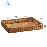 三维工匠Kens超市大号货架面包水果展示盘家用客厅茶几杂物收纳果盘仿藤编 浅咖色43*31*6CM