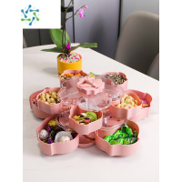 三维工匠糖果盒2022新款果盘家用客厅茶几新居旋转坚干果零食盘收纳盒 粉红色 双层