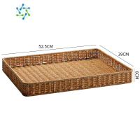 三维工匠Kens超市大号货架面包水果展示盘家用客厅茶几杂物收纳果盘仿藤编 浅咖色52.5*39*6CM超大