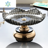 三维工匠欧式水果盘北欧风格玻璃果盘创意现代轻奢客厅茶几家用网红糖果盘 黑水晶高脚果盘(皓月黑)