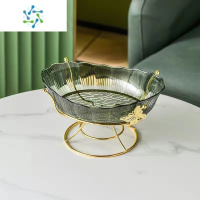 三维工匠2022新款轻奢北欧风格家用客厅茶几防摔水果盆创意多层零食糖果盘 单层果盘-墨绿