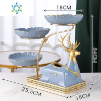 三维工匠北欧家用客厅茶几水果盘纸巾盒遥控器装饰摆件轻奢干果零食摆放盘 鹿纸巾盒+三个盘蓝{815}