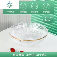 三维工匠果盘家用客厅茶几轻奢风零食摆放盘干果盘办公室用高端精致糖果盘 [透明色]PS金边果盘★24×8cm