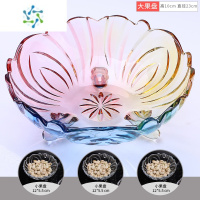 三维工匠水果盘轻奢风玻璃糖果盆干果瓜子盘客厅家用水晶茶几零食高脚果篮 五彩大果盘+小果盘3个