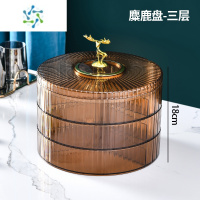 三维工匠干果盘家用客厅茶几2021新款干果零食糖果盒瓜子盘双层简约收纳盒 琥珀金 三层[多层叠加 防尘防虫]