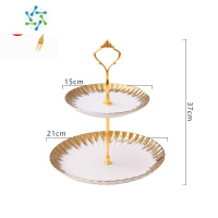 三维工匠水果盘果盘客厅茶几家用轻奢多层糖果零食盘下午茶点心三层蛋糕盘 皇冠菊花象牙白(小号双层盘)送5支树叶叉