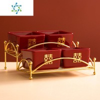 三维工匠结婚果盘婚庆糖果盘新中式家用客厅茶几分格喜盘陶瓷干果盘零食盘 4格喜庆果盘