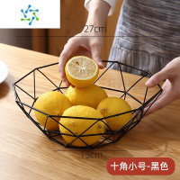 三维工匠轻奢北欧风格水果盘创意客厅茶几家用摆件ins风现代零食糖果果篮L 十角小号-黑色[无赠品]
