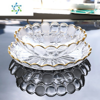 三维工匠水晶玻璃果盘轻奢创意现代客厅茶几家用零食摆放高级感水果盘 凤羽款两件套(果斗+果盘)