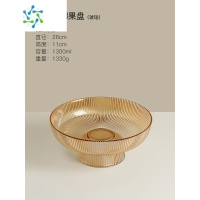 三维工匠创意玻璃水果盘现代家用客厅茶几干果盘零食盘轻奢风网红收纳盘 高脚条纹玻璃果盘(琥珀)