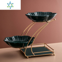 三维工匠轻奢果盘甜品台多层分层创意水果盘客厅茶几家用零食糖果盘收纳盒 加佳绿釉两层花朵盘