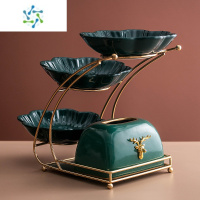 三维工匠轻奢果盘甜品台多层分层创意水果盘客厅茶几家用零食糖果盘收纳盒 加佳绿釉三层花朵盘+纸巾盒