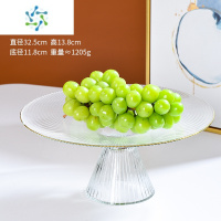 三维工匠欧式水晶玻璃水果盘北欧风家用客厅茶几创意轻奢零食糖果盆蛋糕盘 金边条纹[透明大号]