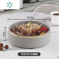三维工匠果盘家用客厅茶几轻奢多层分格欧式零食干果盘糖果盘高端精致 浅灰意式果盘-单层水晶款