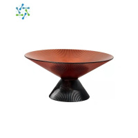 三维工匠轻奢果盘现代简约双拼创意玻璃果盘客厅茶几软装家用水果盘坚果盘 浅橙色直径25CM