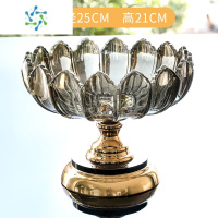 三维工匠轻奢水果盘家用水晶玻璃果盘零食盘客厅茶几糖果盘现代简约点心盘 宝莲款黑色果斗[黑水晶高脚]