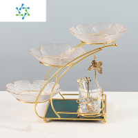 三维工匠创意水果盘家用客厅茶几果盘干果盘零食盘茶点盘精致玻璃简约现代 透明四叶草盘*3+铁艺架+透明水果叉罐(送3勺)