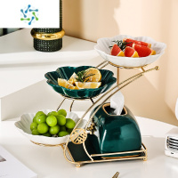 三维工匠北欧轻奢风客厅水果盘子高端零食糖干果茶几点心蛋糕家用网红豪华 三层果盘抽纸盒套装(优雅系列)