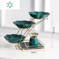 三维工匠北欧轻奢风客厅水果盘子高端零食糖干果茶几点心蛋糕家用网红豪华 三层果盘水果叉罐套装(祖母绿)