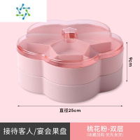 三维工匠创意分格带盖干果收纳盒糖果盘家用现代客厅茶几零食瓜子水果盘子 桃花粉双层