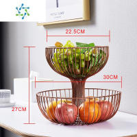 三维工匠大容量两层水果盘家用客厅茶几多层果篮高端创意欧式双层收纳筐架 小号古铜色 (适合家用)